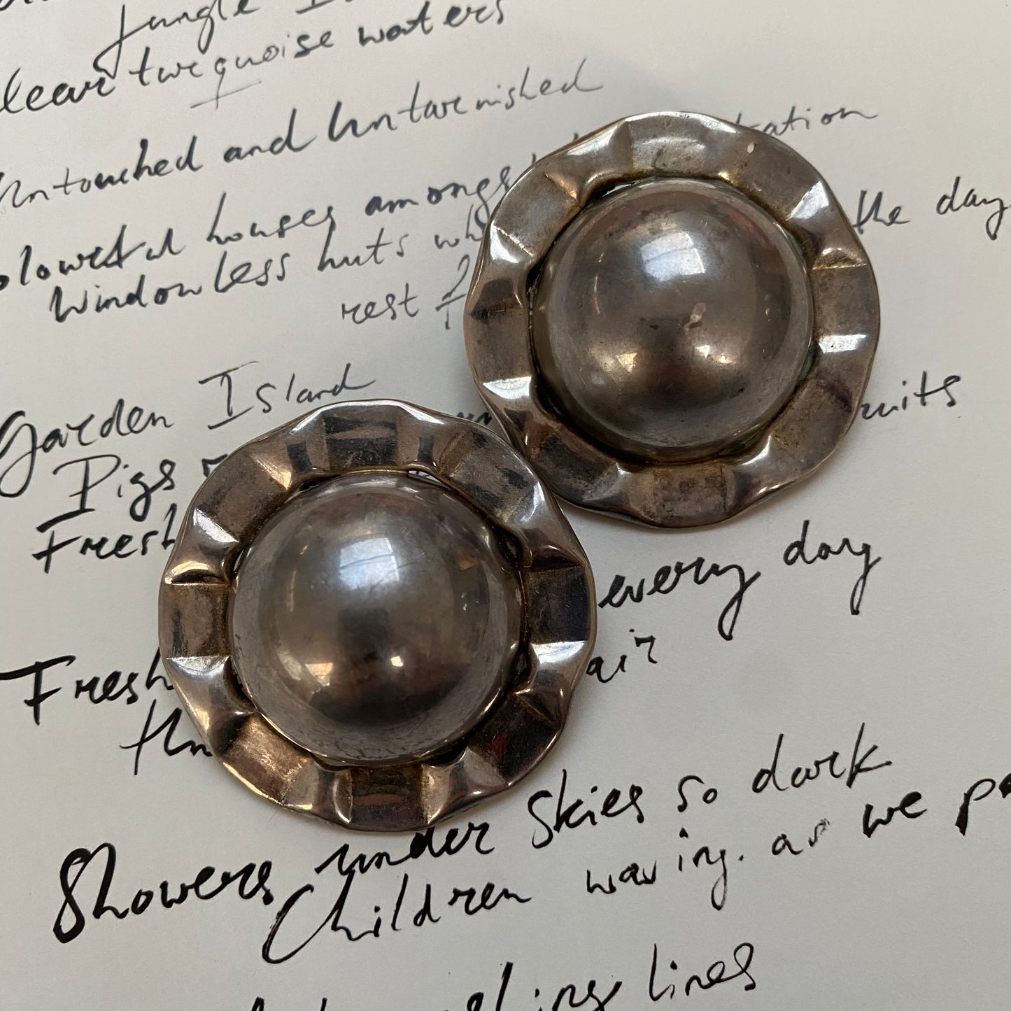 Vintage metal silver tone space age planet dome clip-on earrings