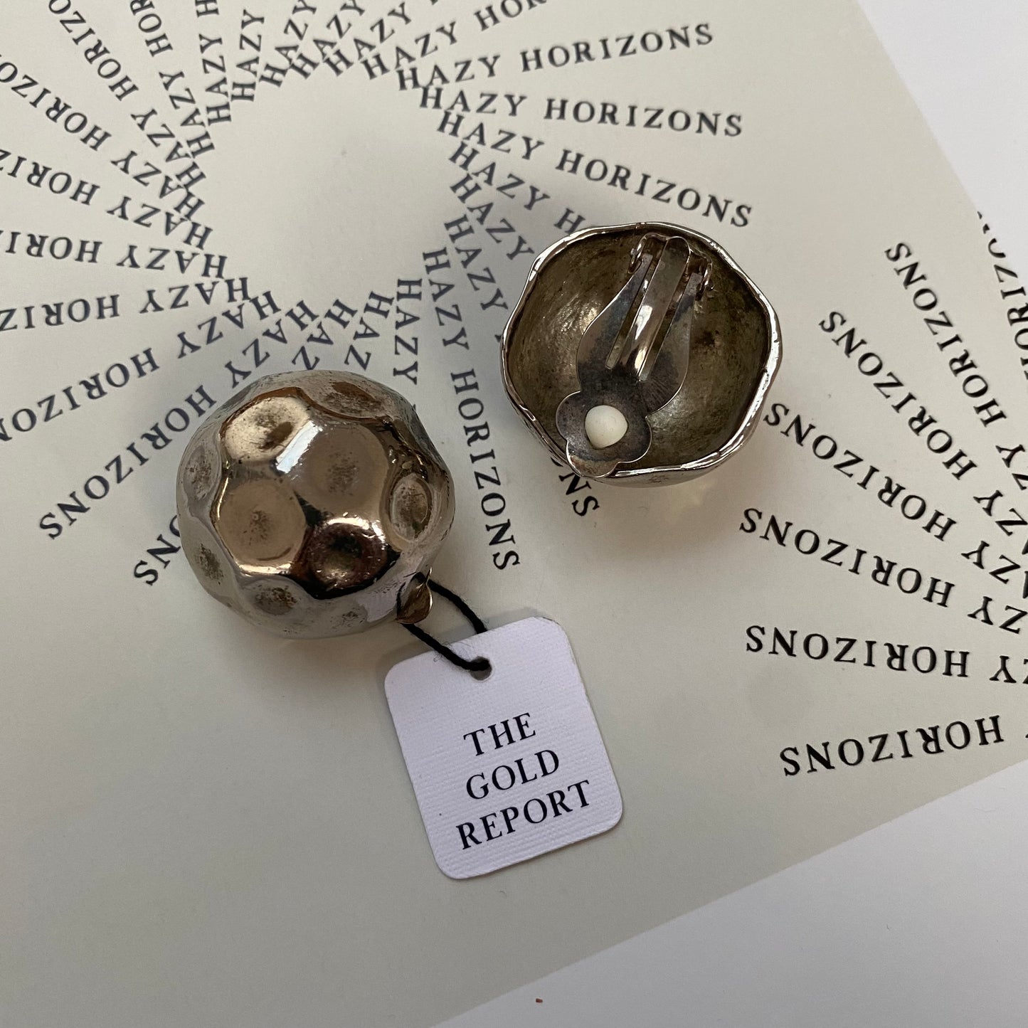 Vintage metal silver tone hammered dome clip-on earrings