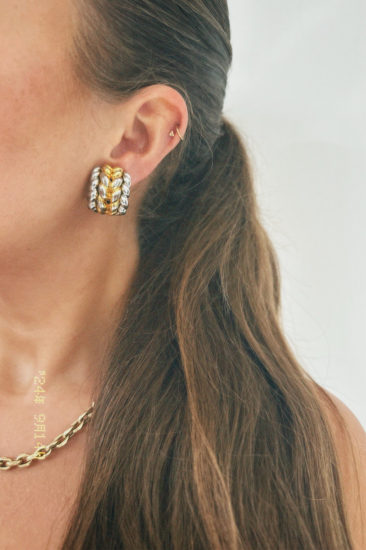 Vintage gold and silver braid tone clip on earrings