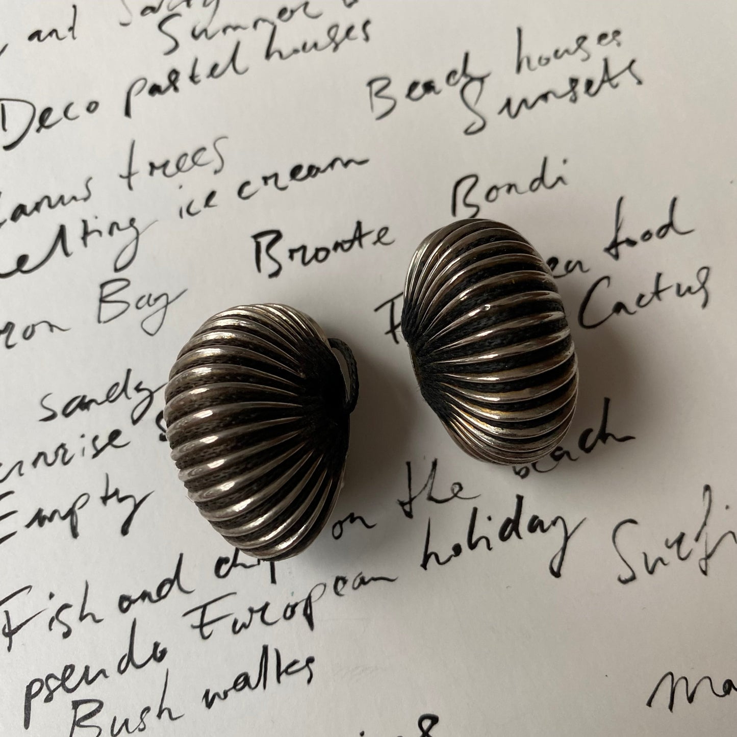 Vintage silver tone ribble dome clip on earrings