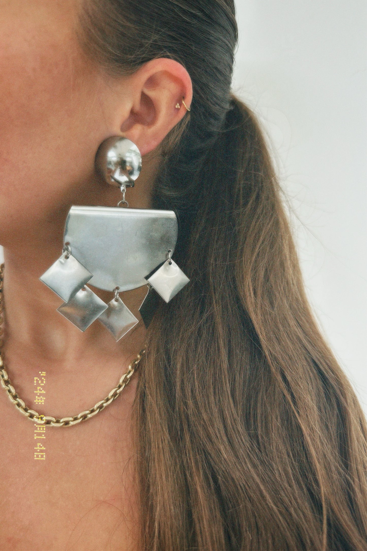 Vintage silver tone big modern dangling clip on earrings