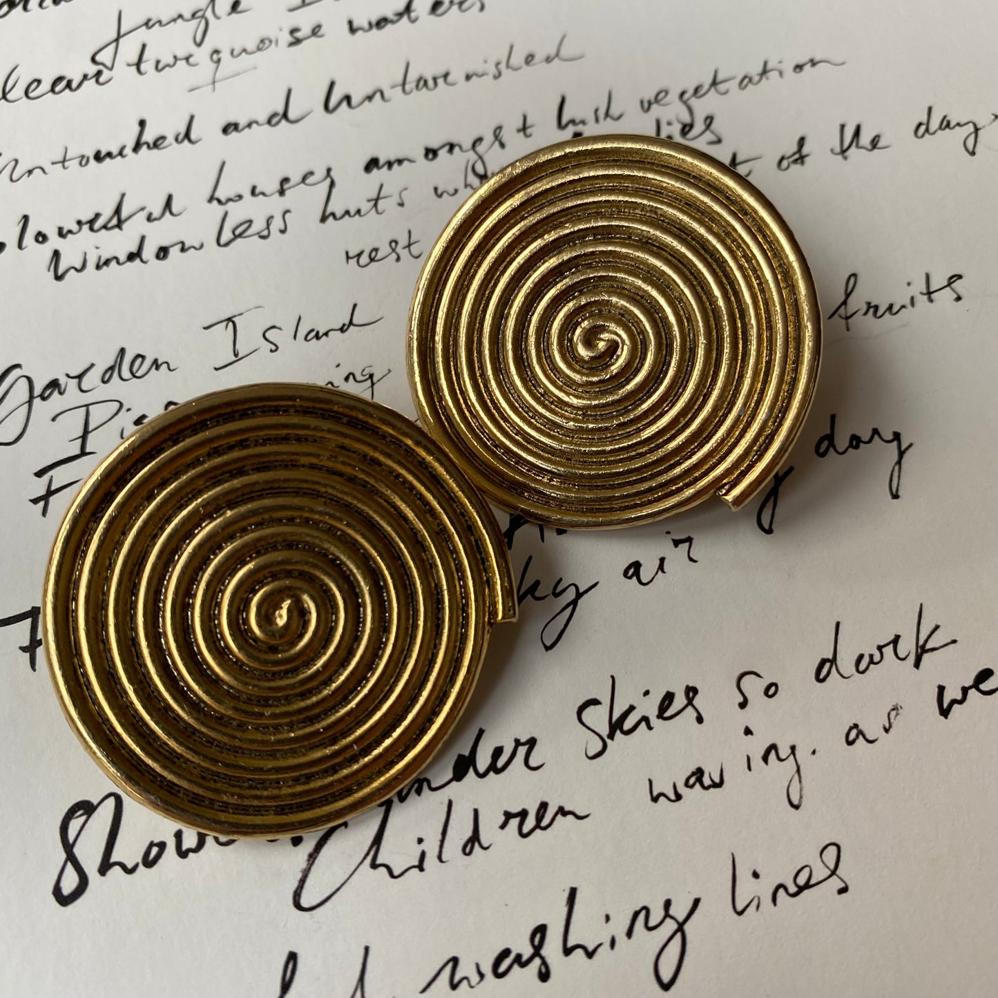 Vintage gold tone round swirl clip on earrings