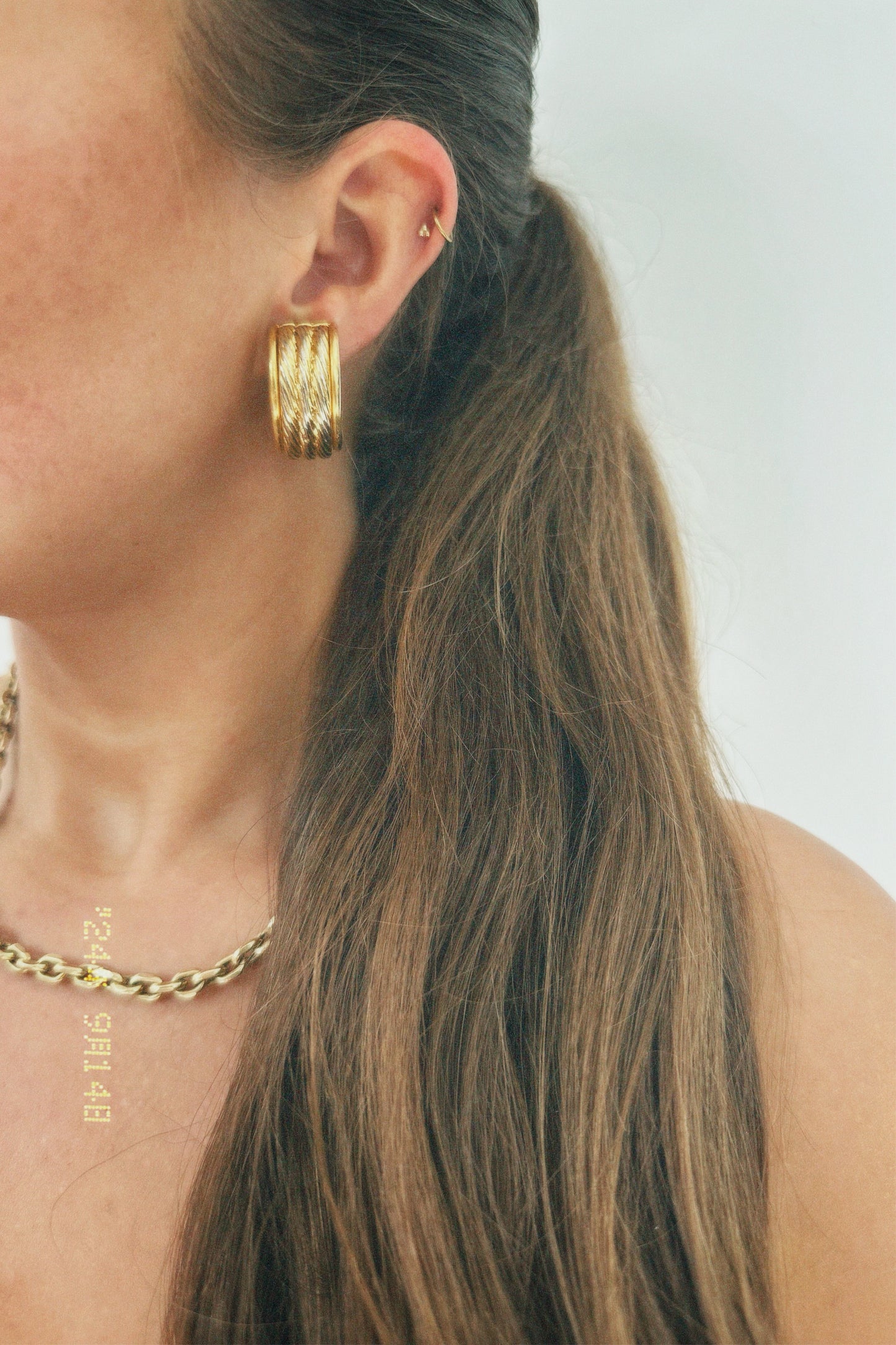 Vintage gold tone triple rope hoops clip on earrings