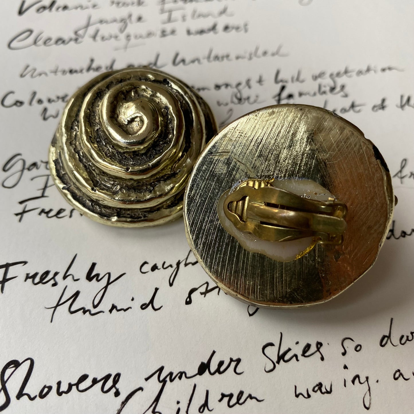 Vintage silver tone swirl shell dome clip on earrings