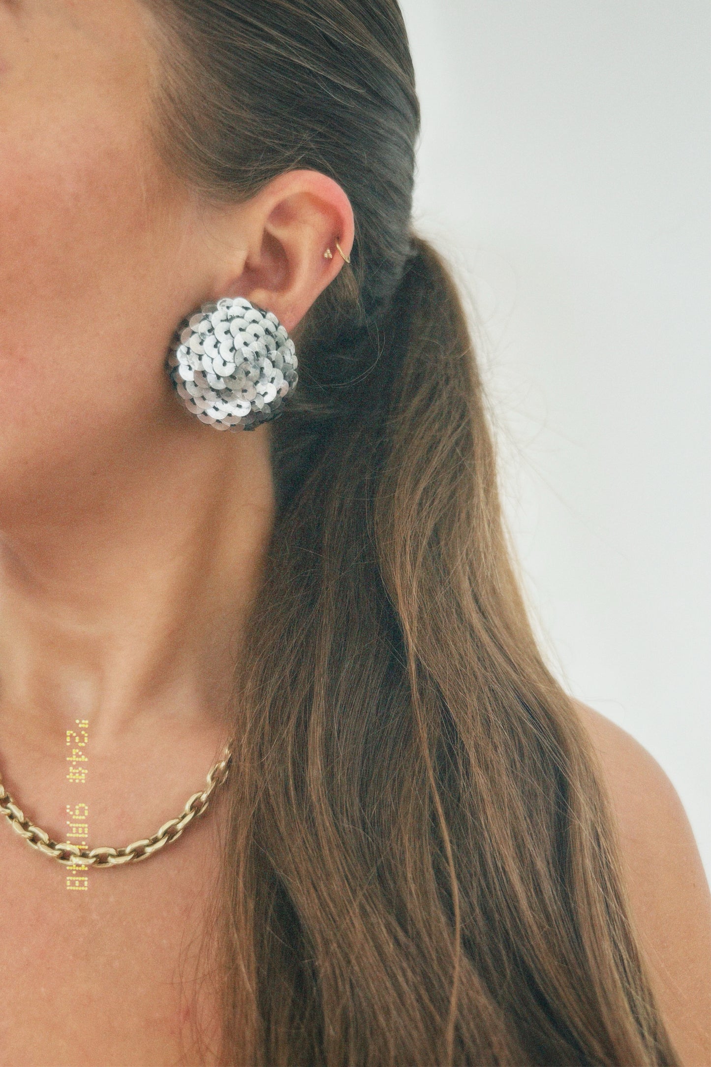 Vintage silver sequin dome clip on earrings