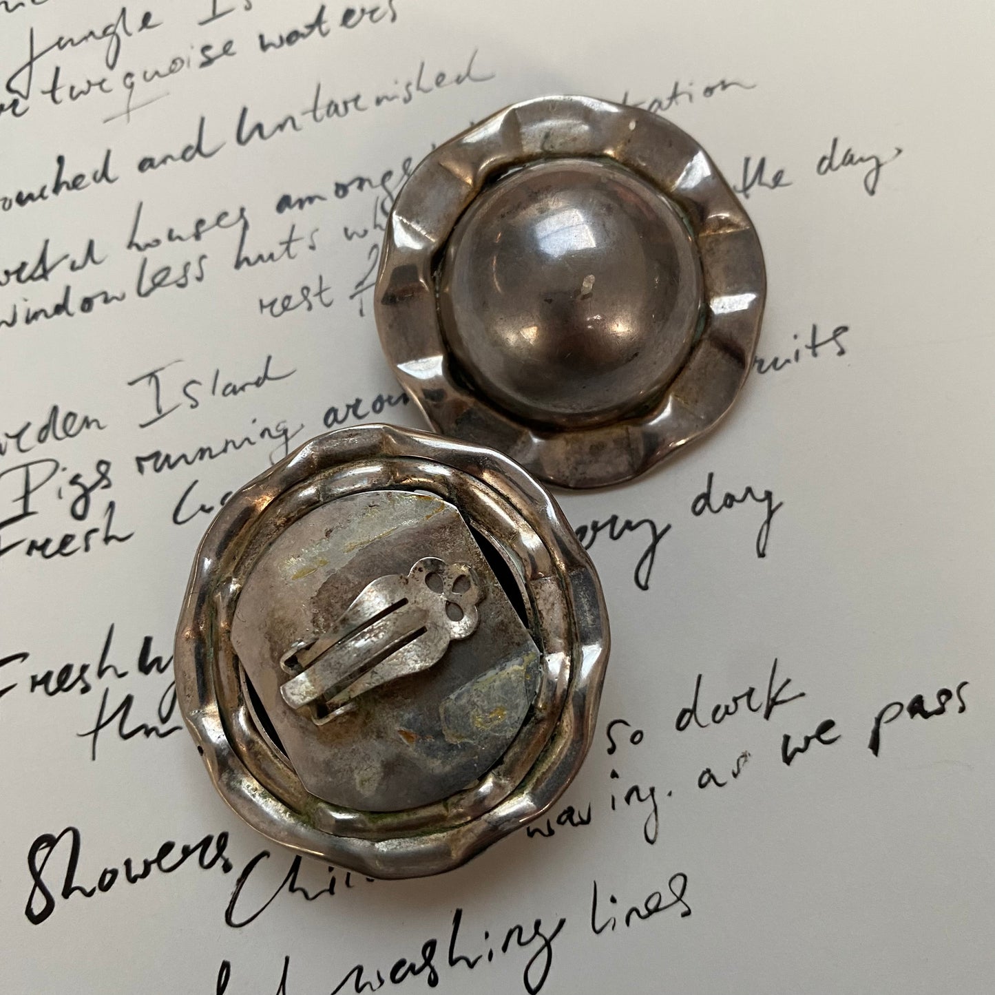 Vintage metal silver tone space age planet dome clip-on earrings