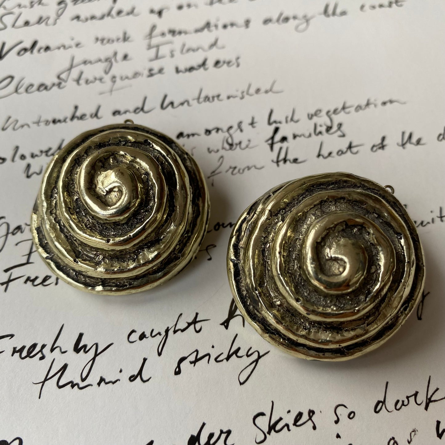 Vintage silver tone swirl shell dome clip on earrings