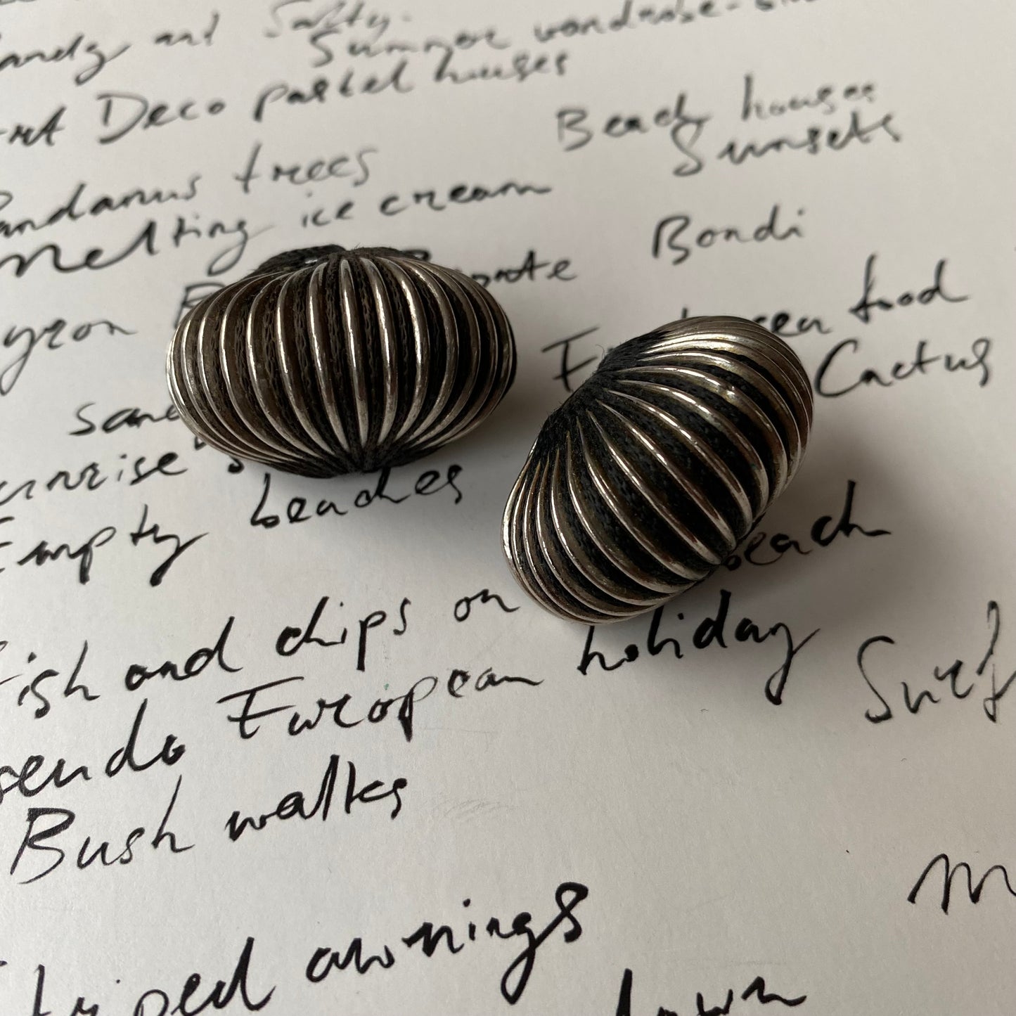 Vintage silver tone ribble dome clip on earrings