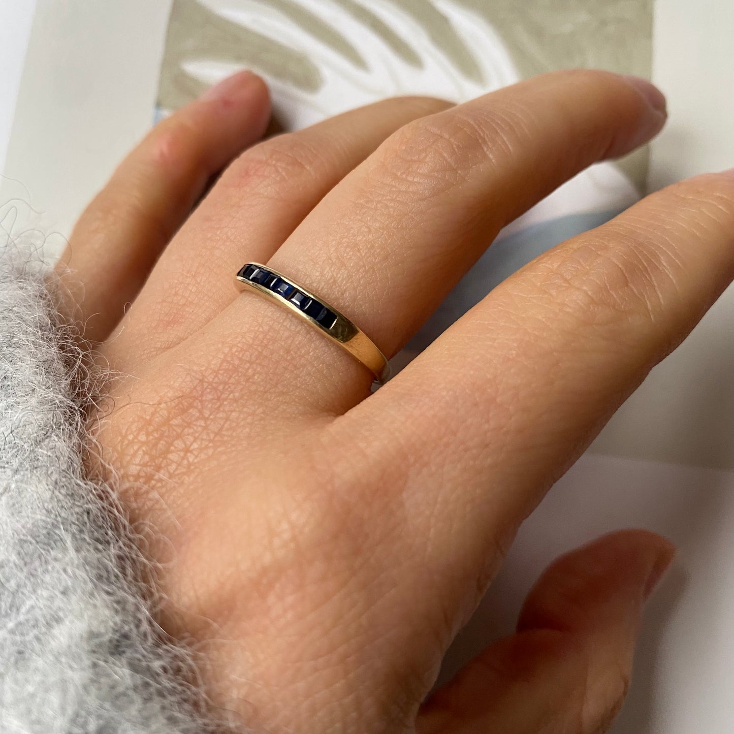 14 carat gold sapphire half eternity ring