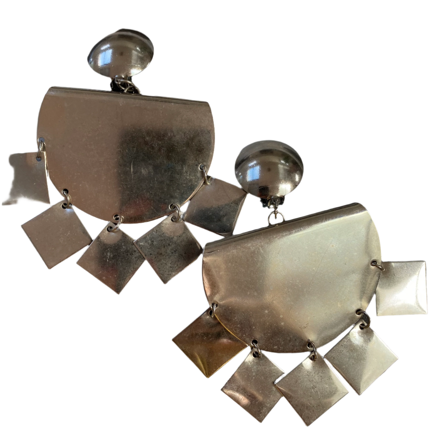 Vintage silver tone big modern dangling clip on earrings
