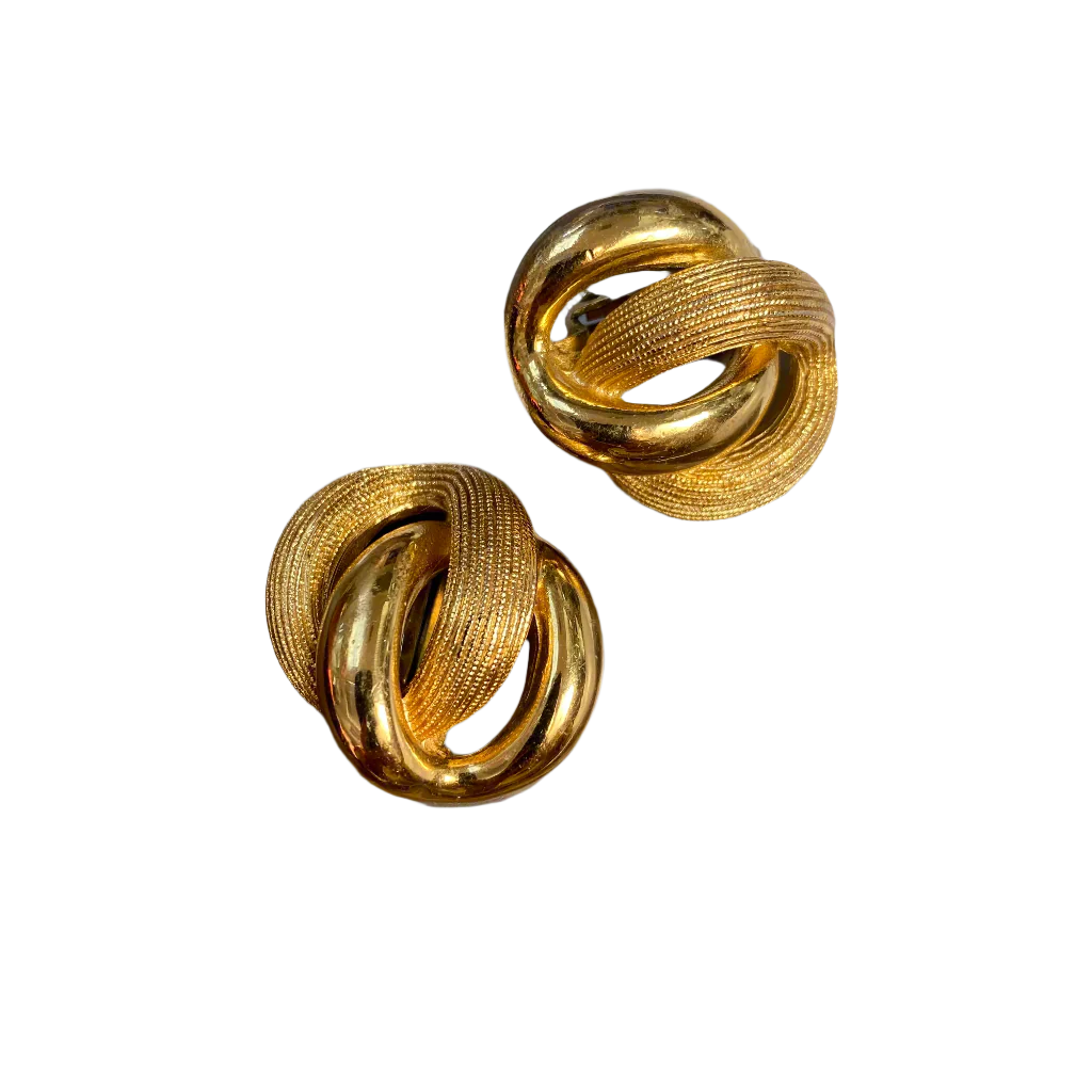 Vintage gold tone duo chain clip on earrings