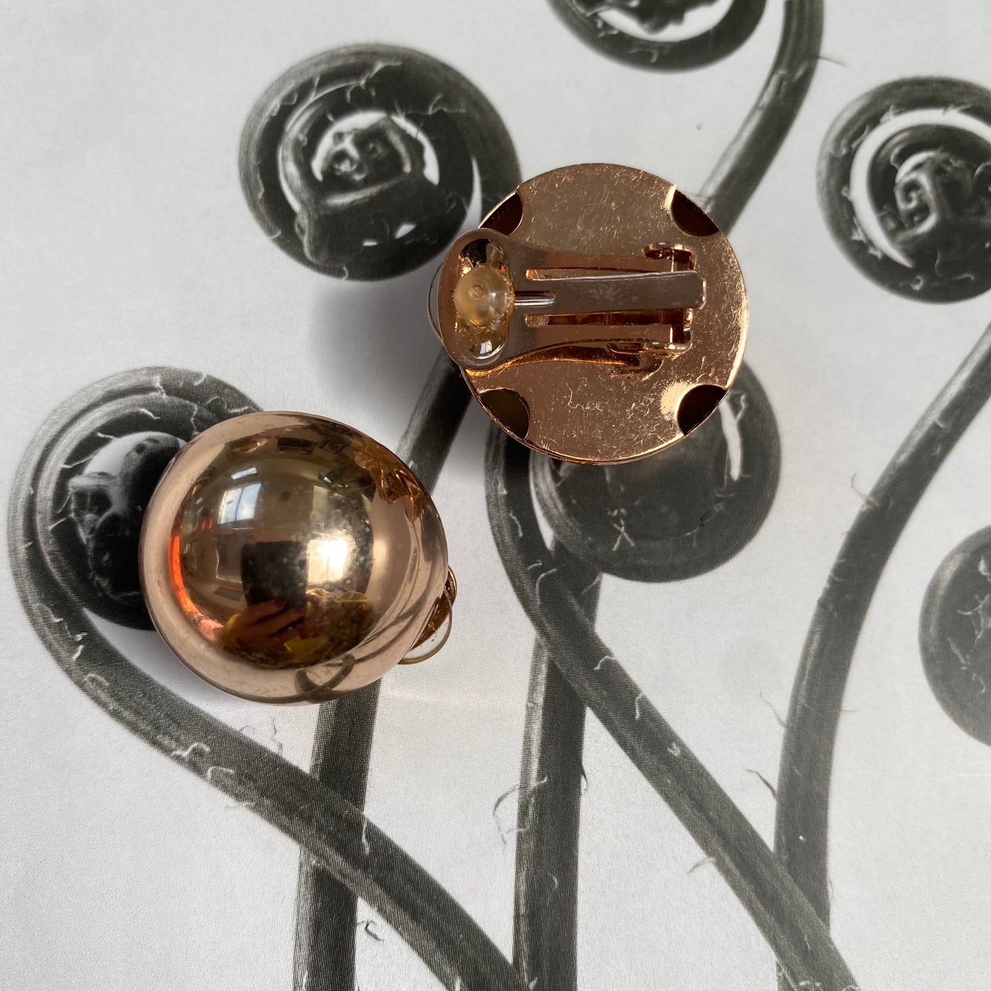 Vintage gold tone small dome clip on earrings