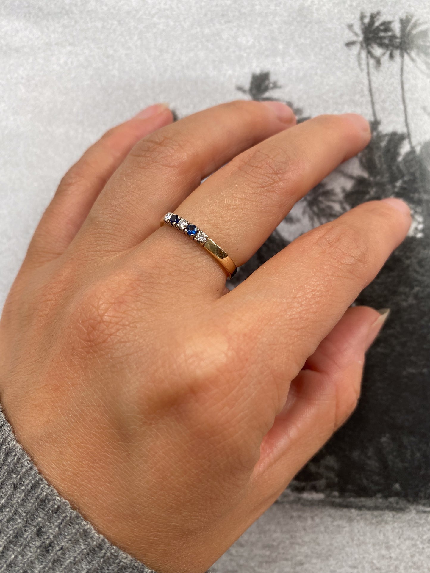 14 carat gold diamond and sapphire half eternity ring