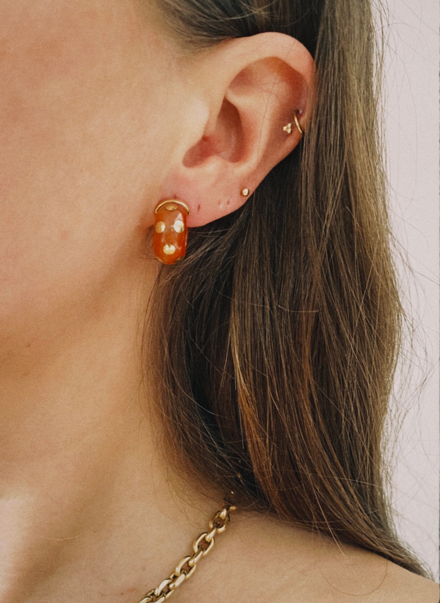 18 carat gold bold amber dotted crystal earrings