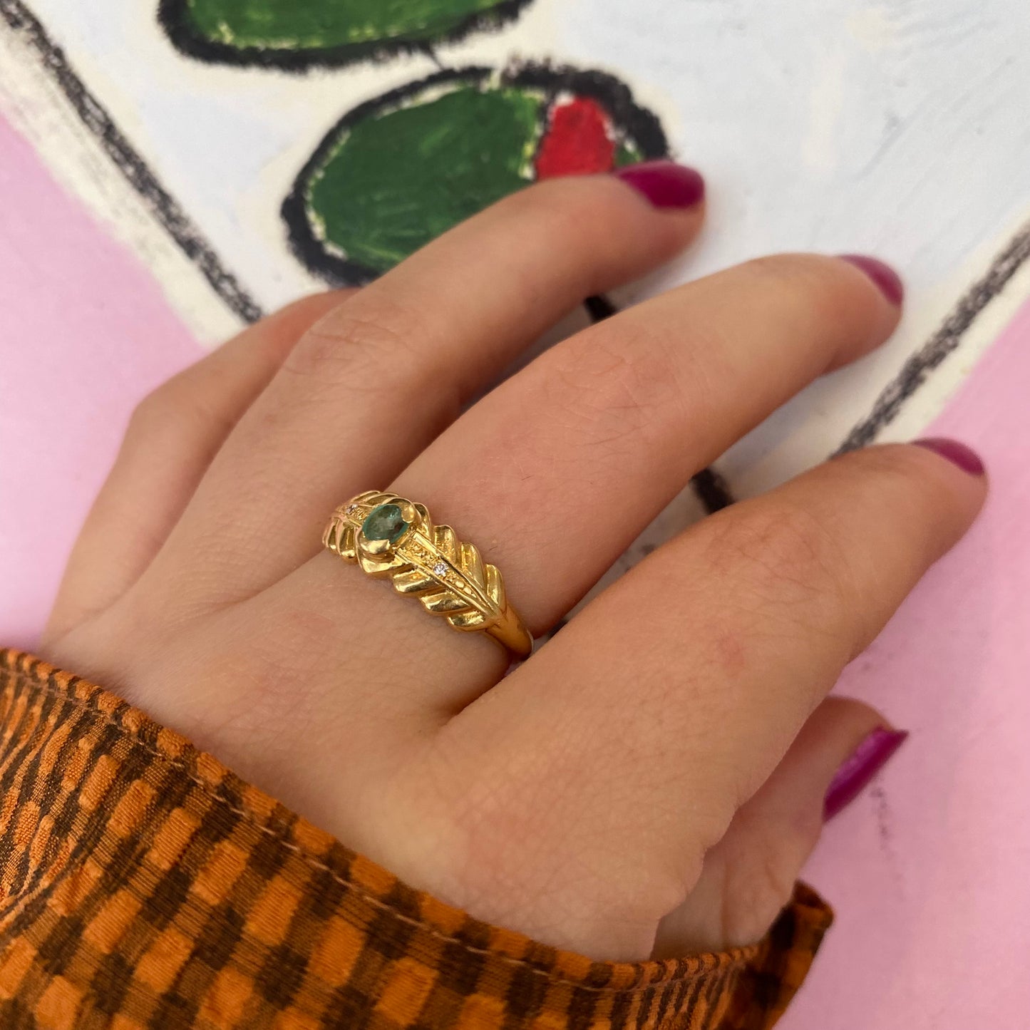 18 carat gold emerald and diamond ring