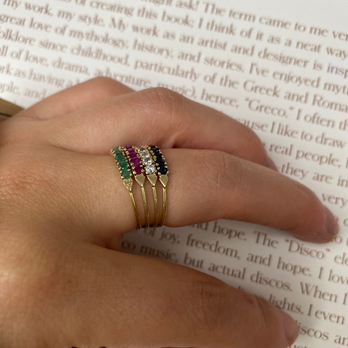 14 carat gold emerald ruby sapphire and zirkonia ring