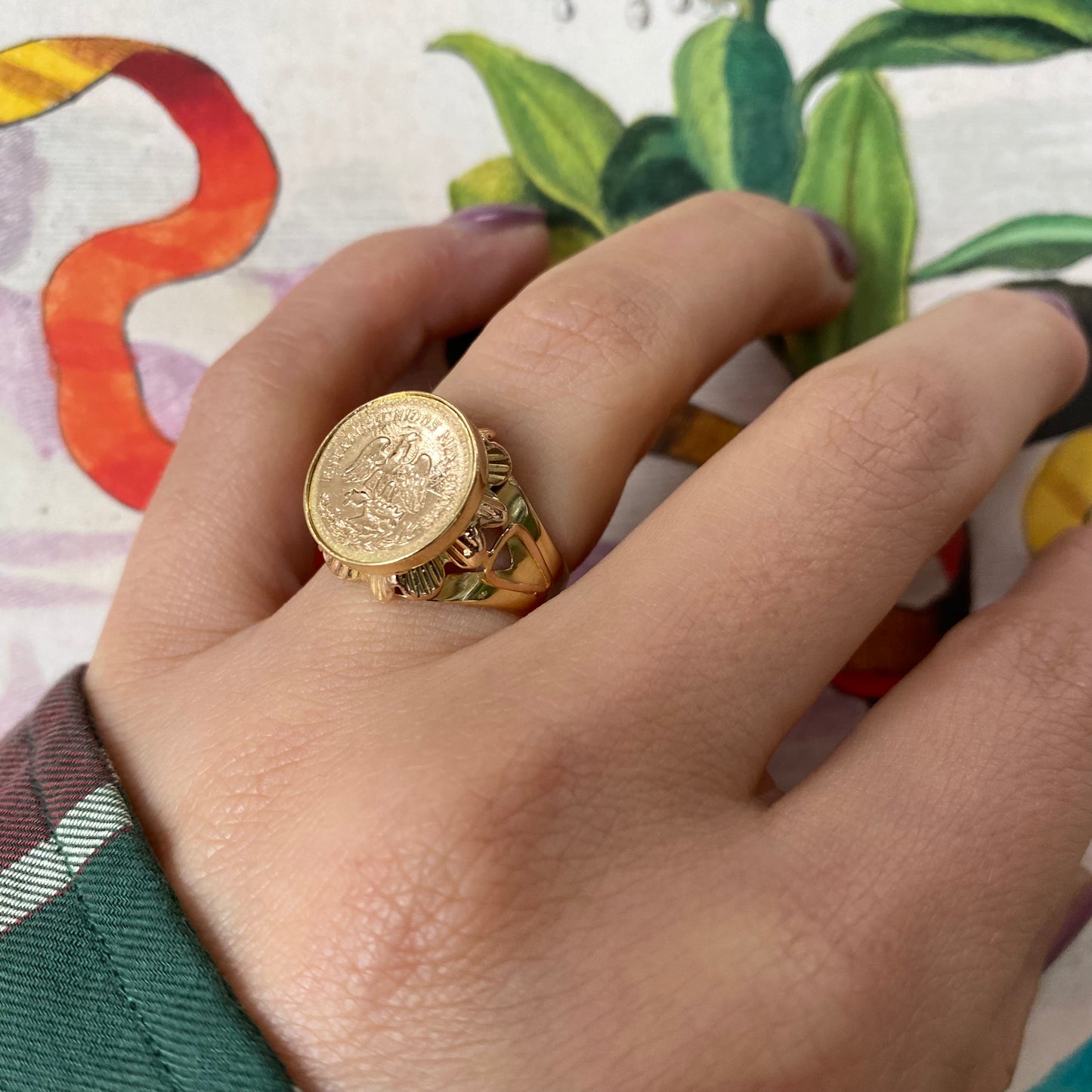 18 carat gold Mexican coin ring