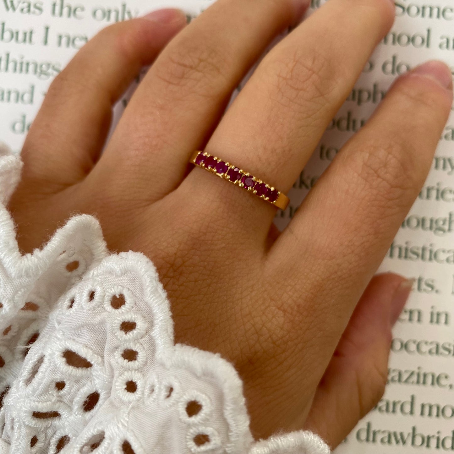 18 carat gold ruby half eternity