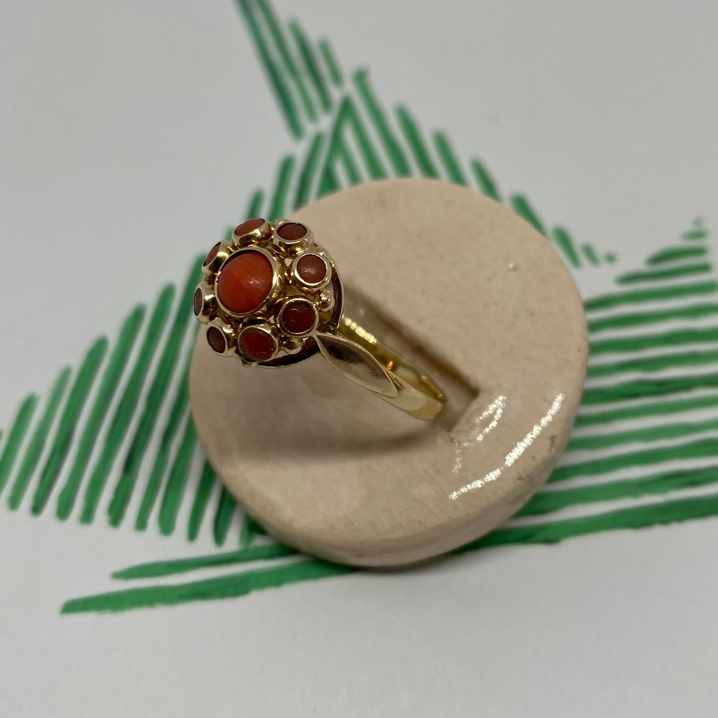 14 carat gold coral cluster ring