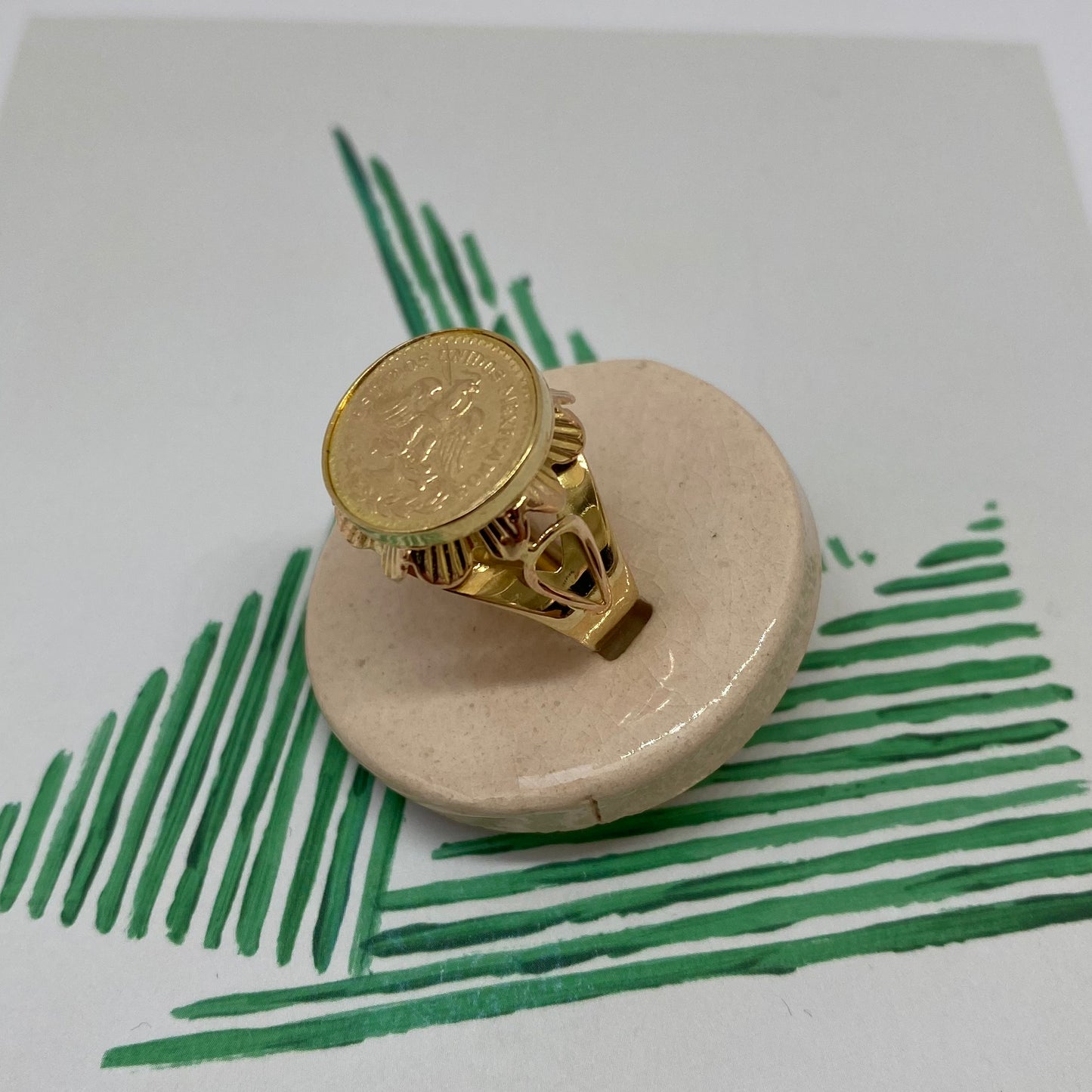 18 carat gold Mexican coin ring