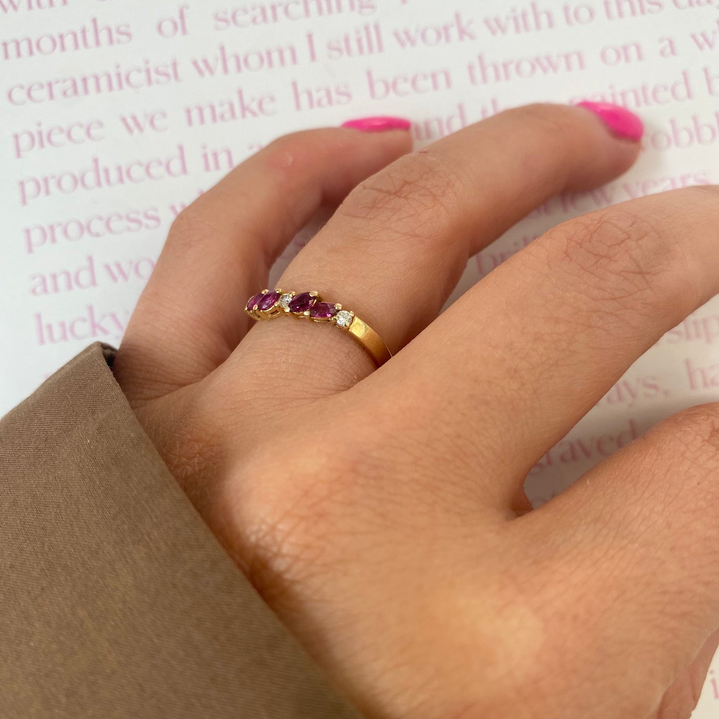 18 carat gold ruby and diamond half eternity