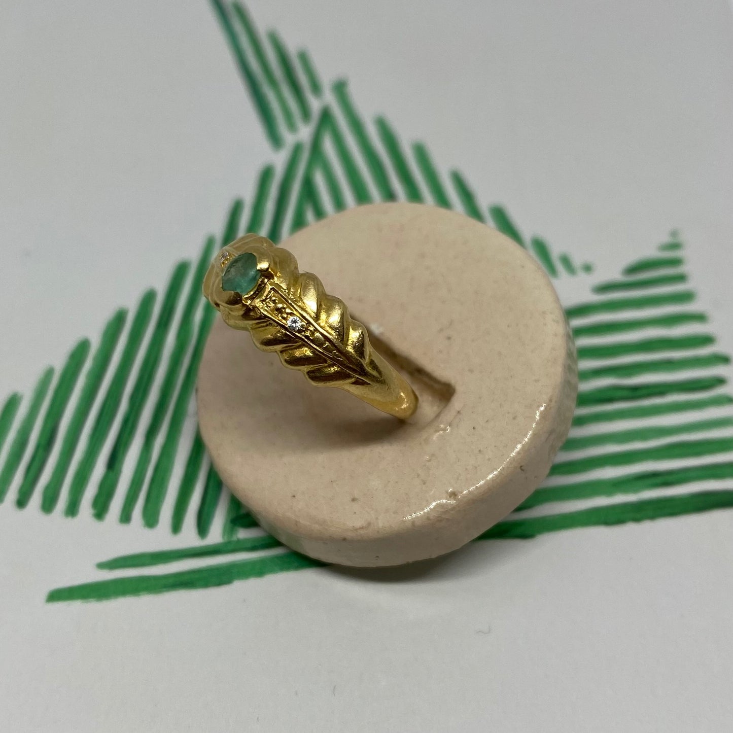 18 carat gold emerald and diamond ring