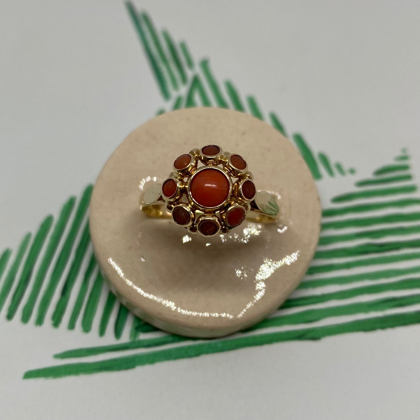 14 carat gold coral cluster ring