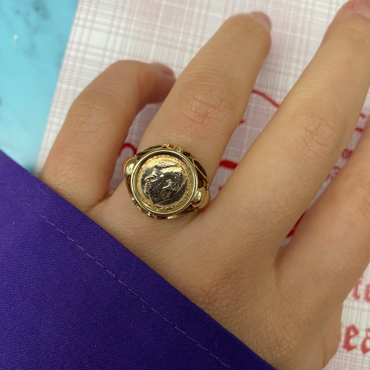 Vintage gold coin on sale ring