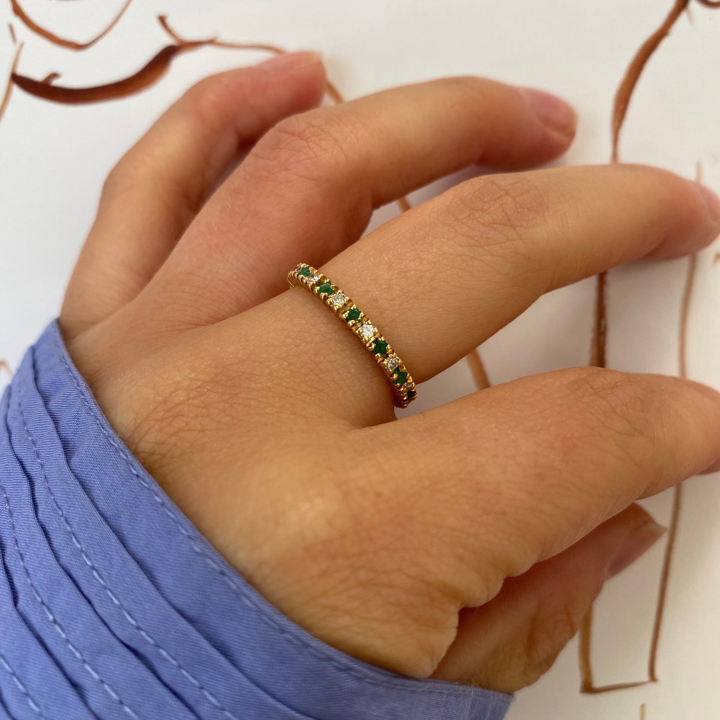 18 carat gold diamond and emerald full eternity