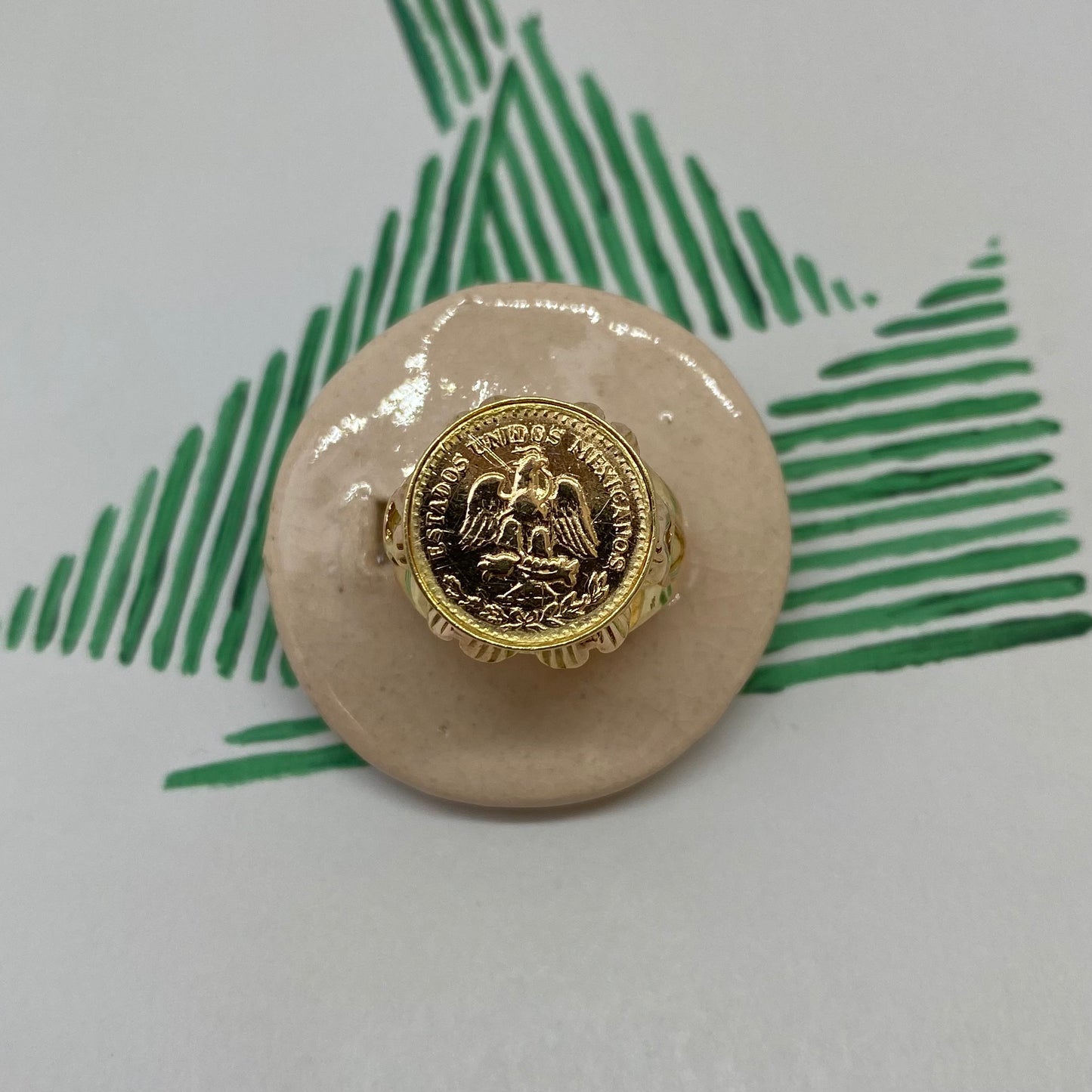 18 carat gold Mexican coin ring