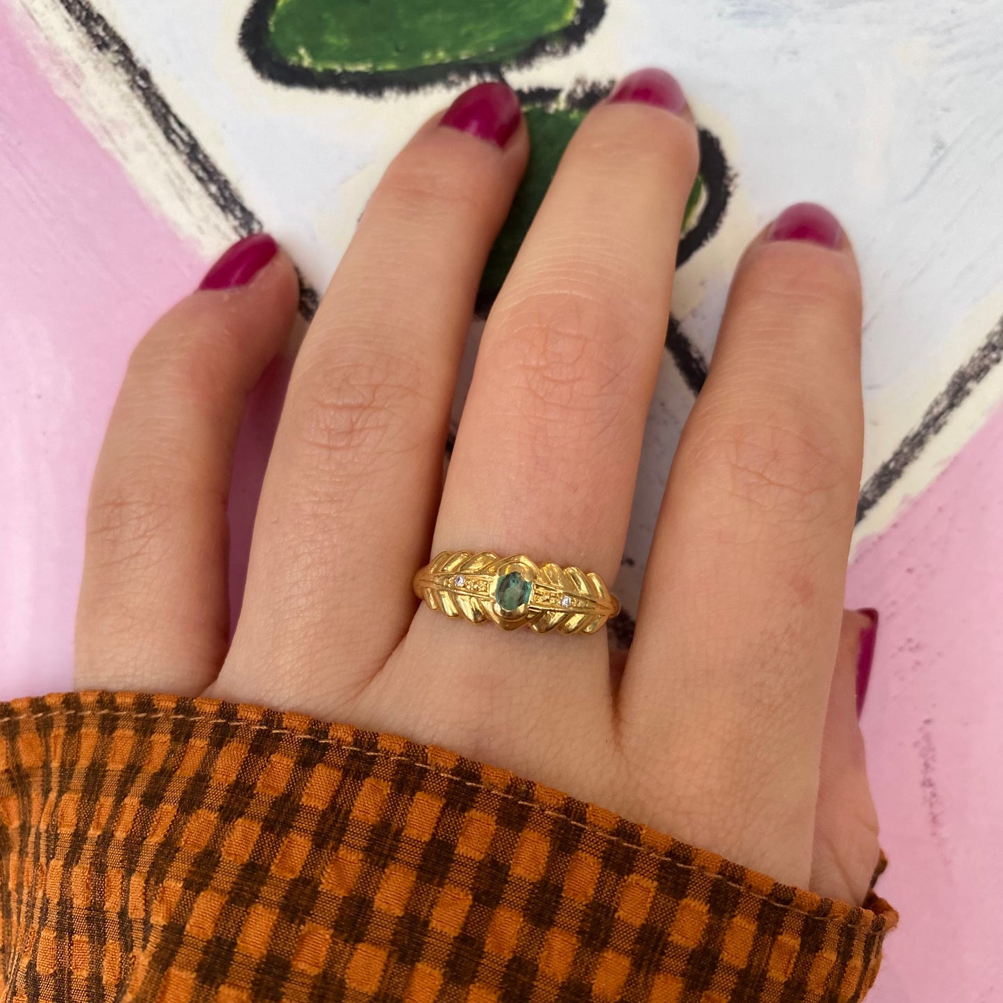 18 carat gold emerald and diamond ring