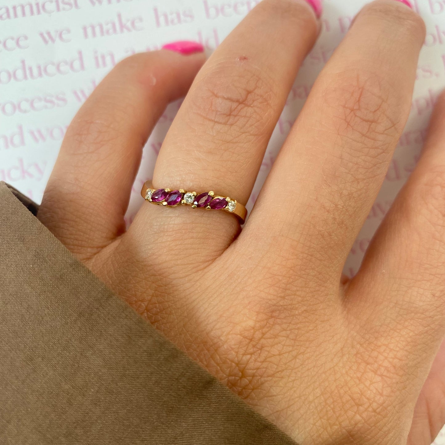 18 carat gold ruby and diamond half eternity