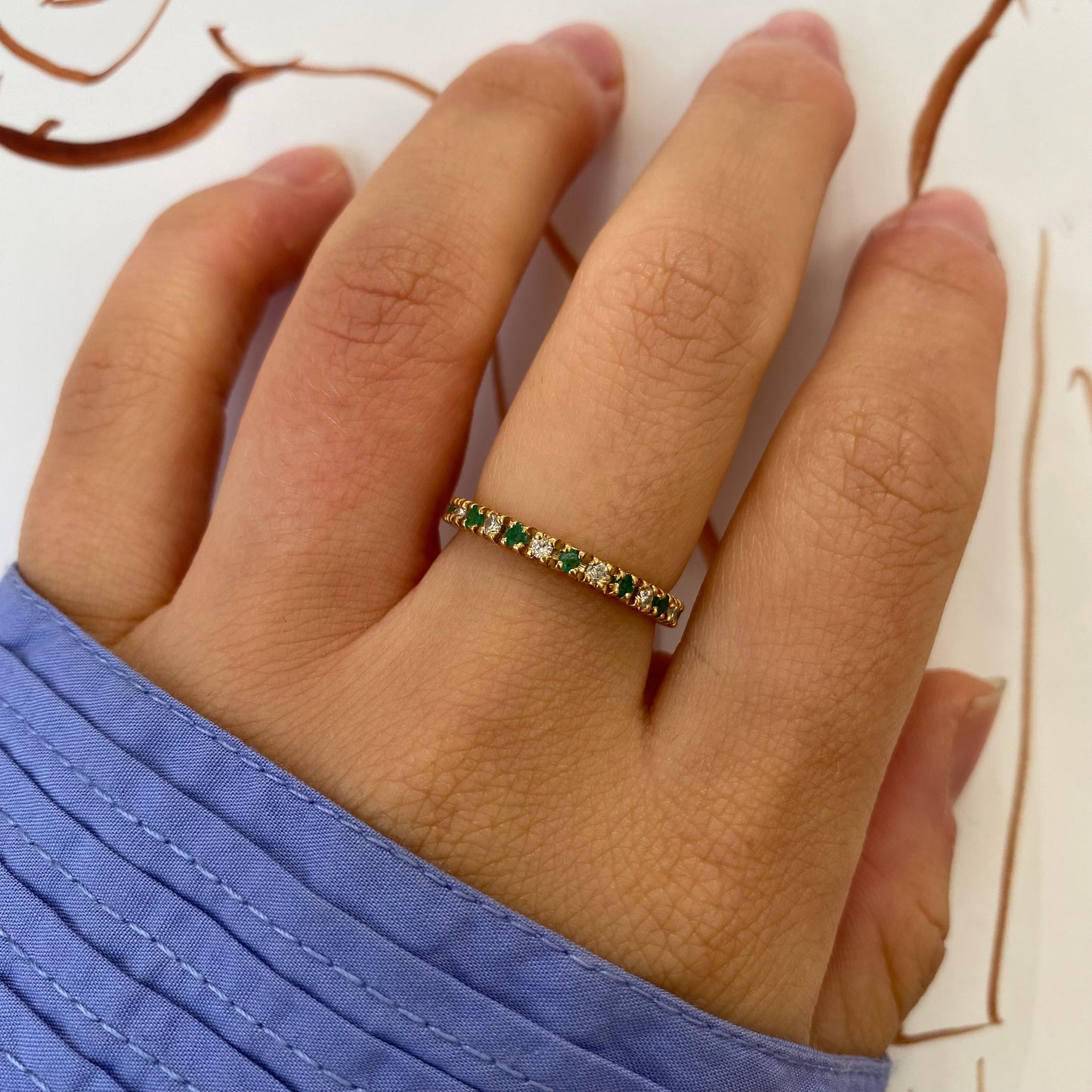 18 carat gold diamond and emerald full eternity