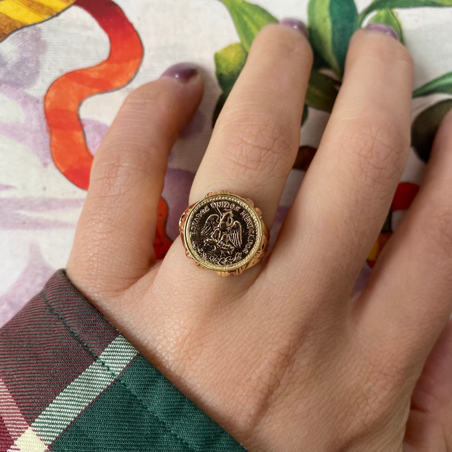 18 carat gold Mexican coin ring