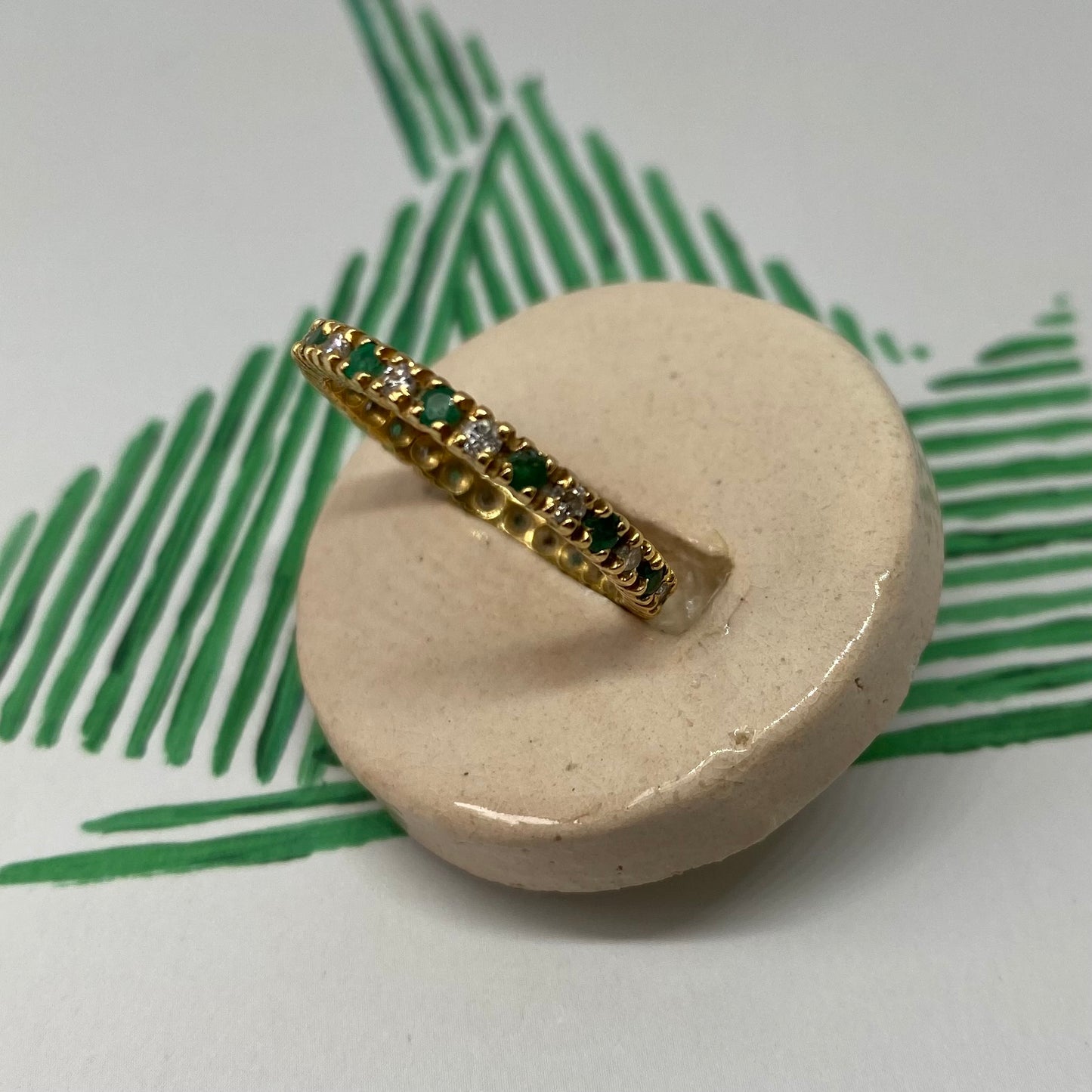 18 carat gold diamond and emerald full eternity