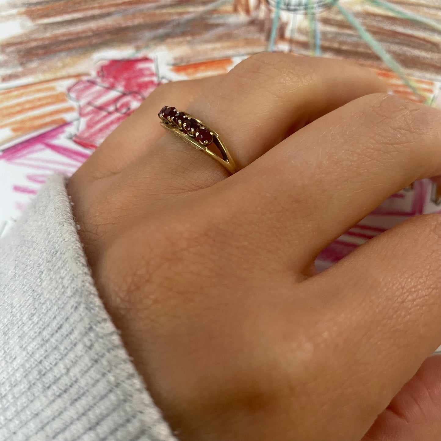 14 carat gold garnet half eternity ring