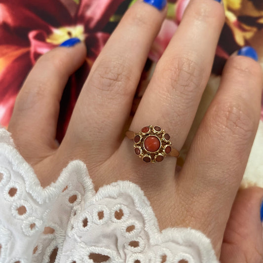 14 carat gold coral cluster ring