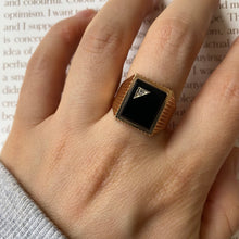 Load image into Gallery viewer, 9 carat gold bold onyx signet ring with small spinel
