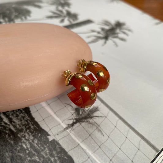 18 carat gold bold amber dotted crystal earrings