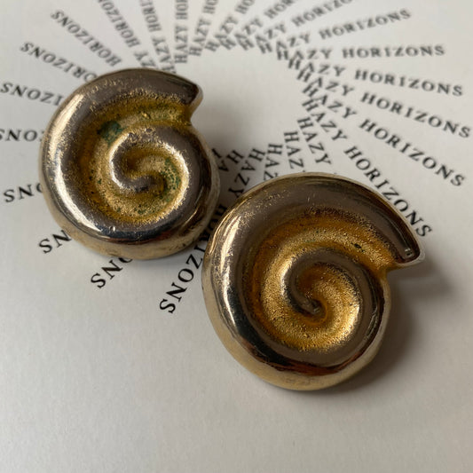 Vintage gold and silver tone modern shell clip on earrings