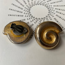 Load image into Gallery viewer, Vintage gold and silver tone modern shell clip on earrings
