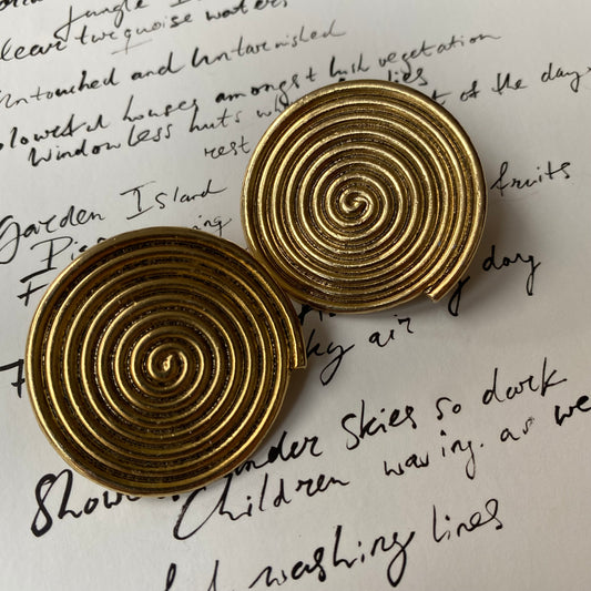 Vintage gold tone round swirl clip on earrings