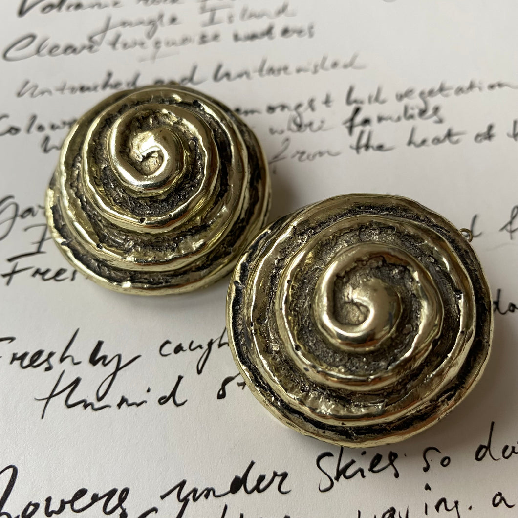 Vintage silver tone swirl shell dome clip on earrings