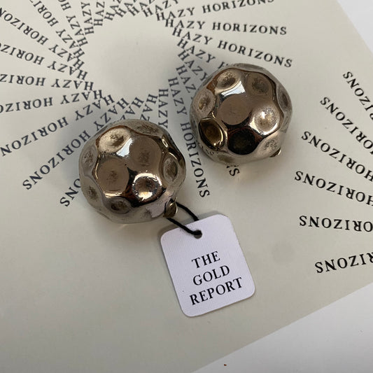 Vintage metal silver tone hammered dome clip-on earrings