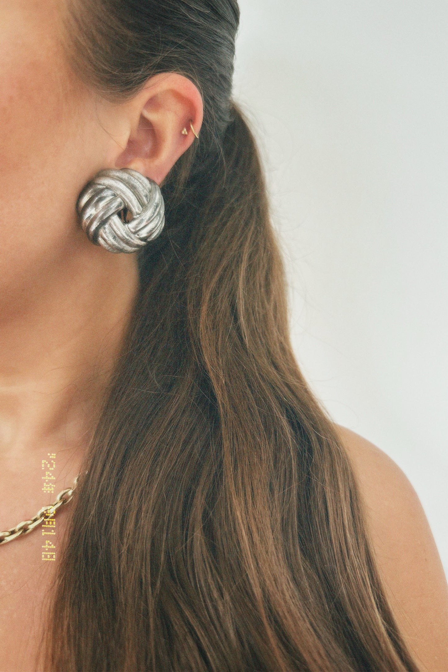 Vintage silver tone rope twist knot clip on earrings