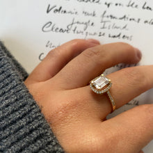 Load image into Gallery viewer, 14 carat gold classic engagement CZ cluster ring
