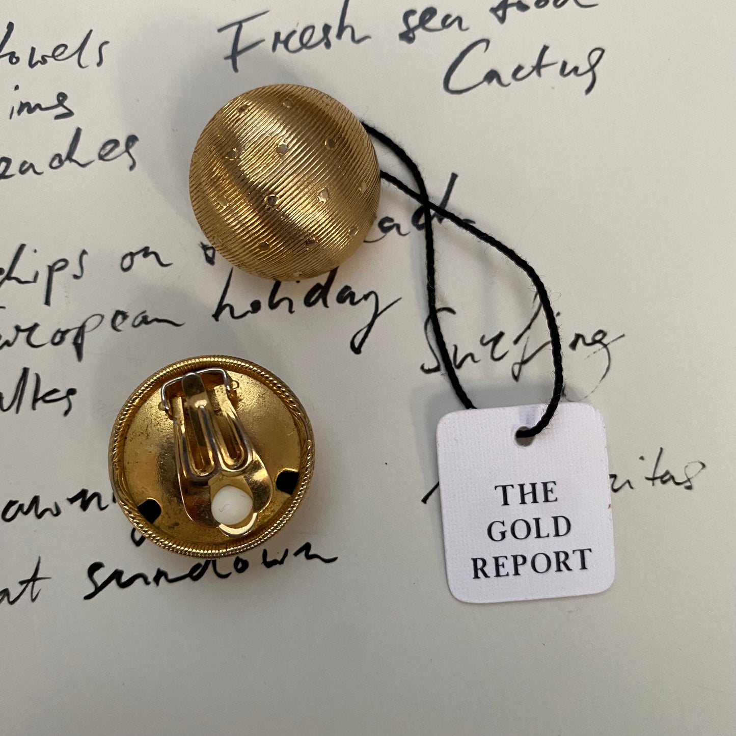 Vintage metal gold tone dotted ribble dome clip-on earrings