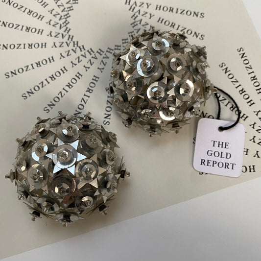 Vintage silver star sequined dome clip-on earrings
