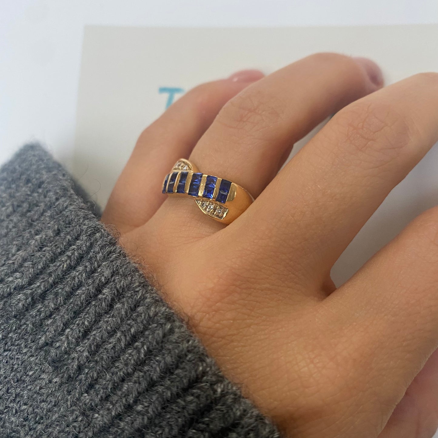 14 carat bold twisted sapphire and diamond half eternity ring