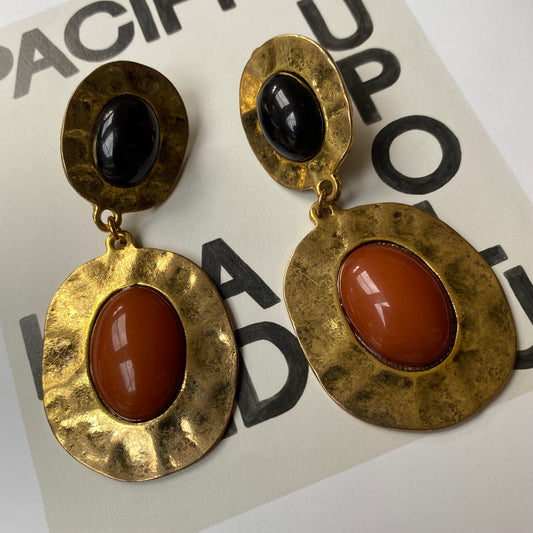 Vintage gold tone boho dangling clip on earrings